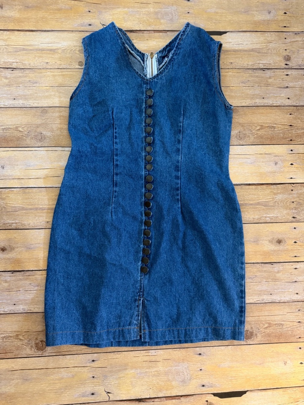 Sleeveless Blue Denim Button-Front Dress